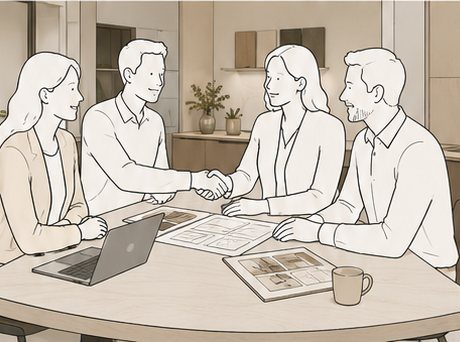 Illustration of a scheme being agreed around a meeting table